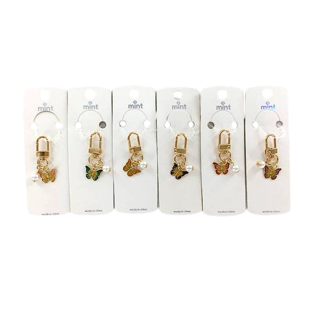 Enamel Butterfly Pearl Drop Keychain