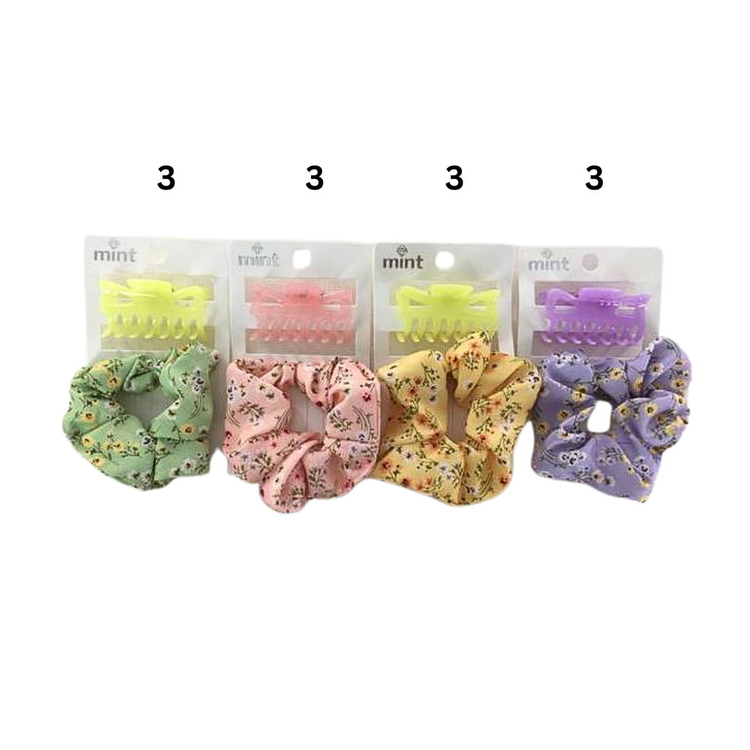 Claw Clip & Floral Hair Tie Set