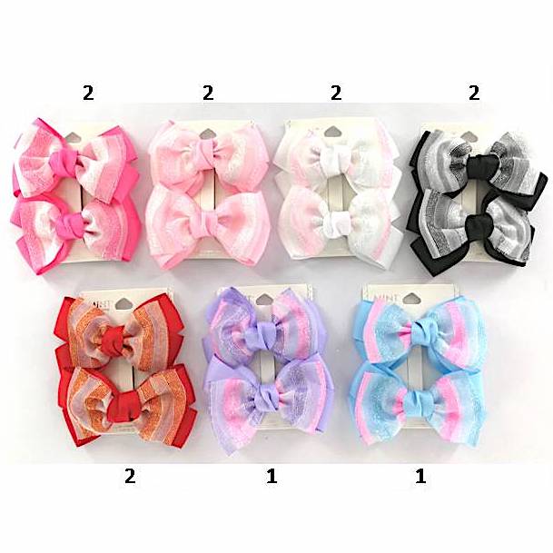 Striped Hair Bow Clip Set