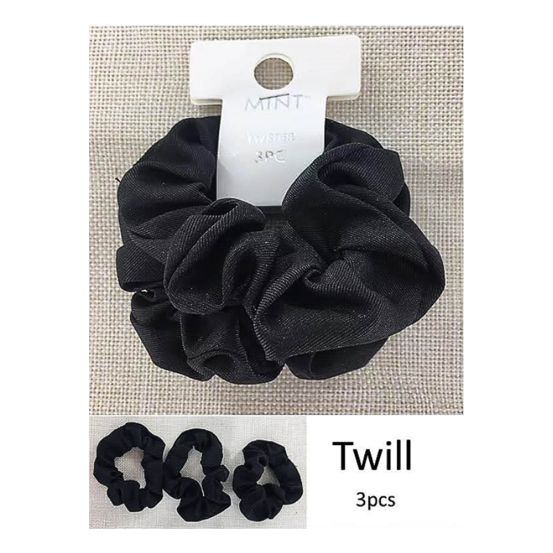 Black Twill Hair Tie 2 Pce Set