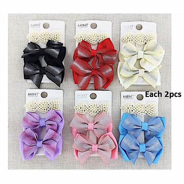 Striped Hair Bow Clip Set