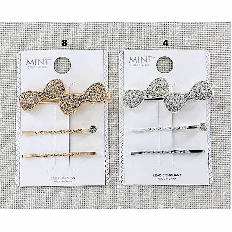 Rhinestone Bow Hair Clip Set