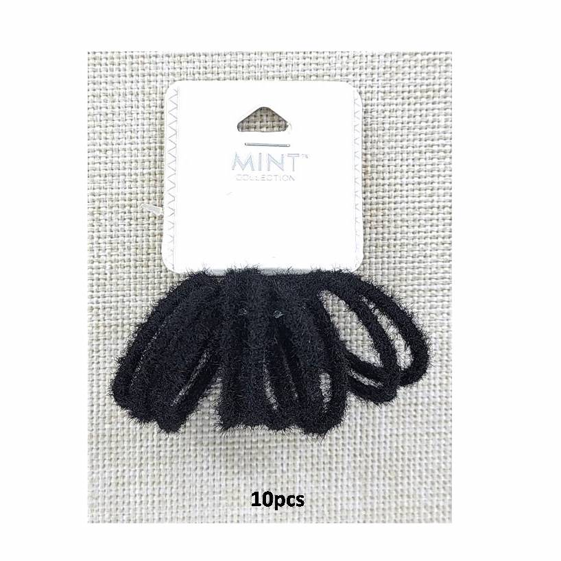 Fuzzy Black Hair Ties 10 Pce Set