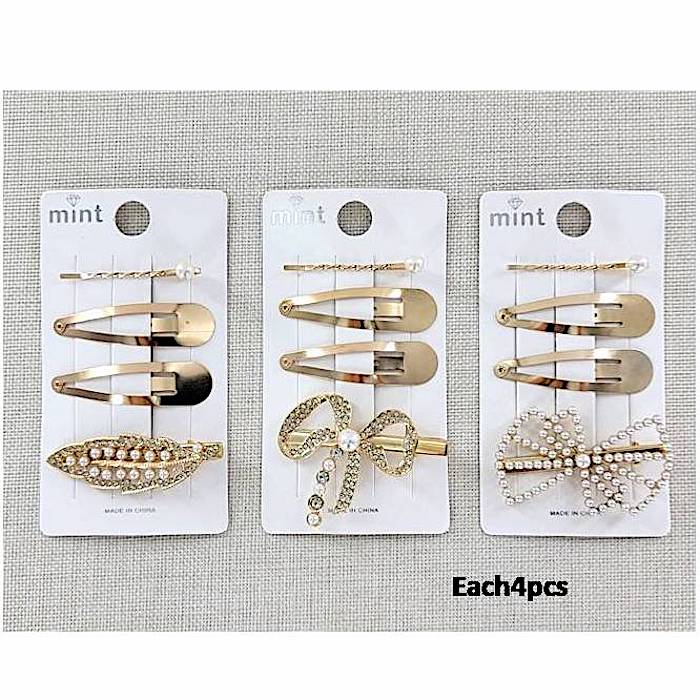 Rhinestone Bow Hair Clip Set