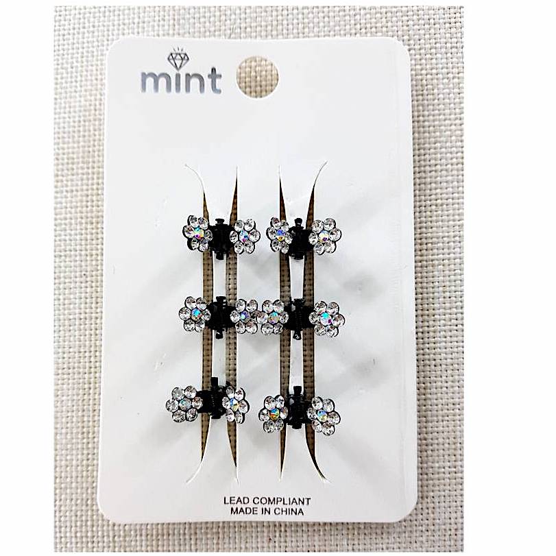 Mini Rhinestone Flower Claw Clips