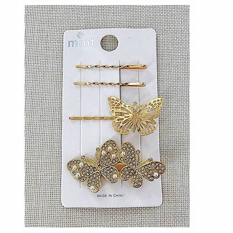 Rhinestone Butterfly Hair Clip Set