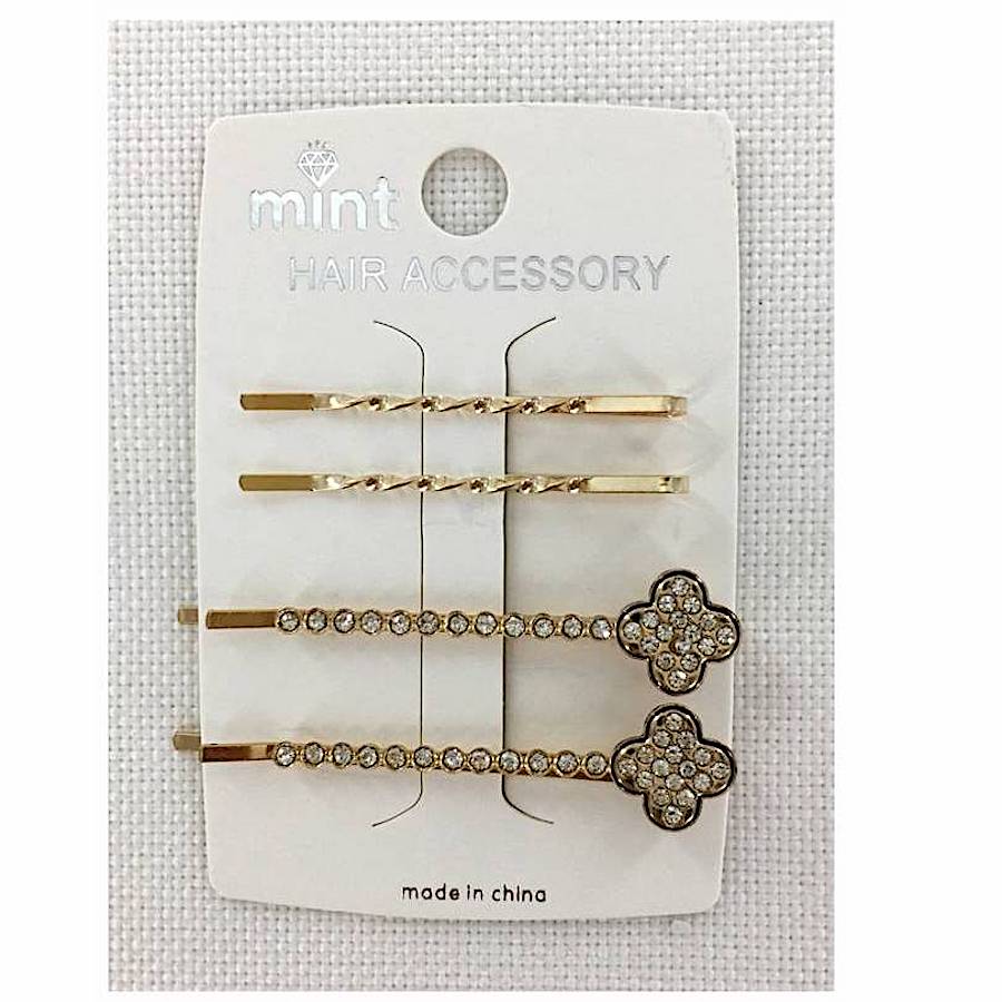 GYH11727 - Rhinestone Clover Hair Pin Set