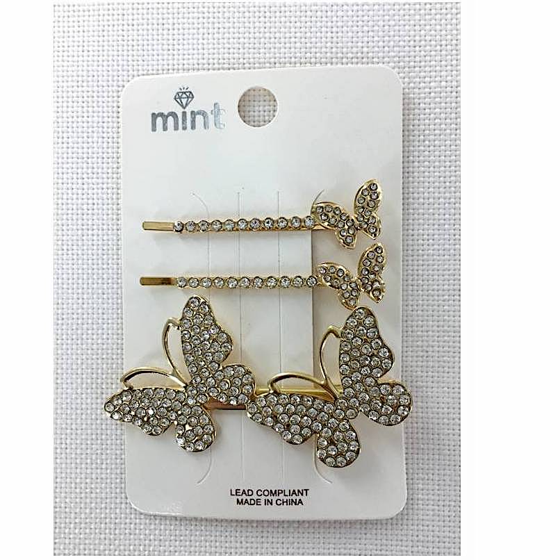 Rhinestone Clover Hair Clip Set