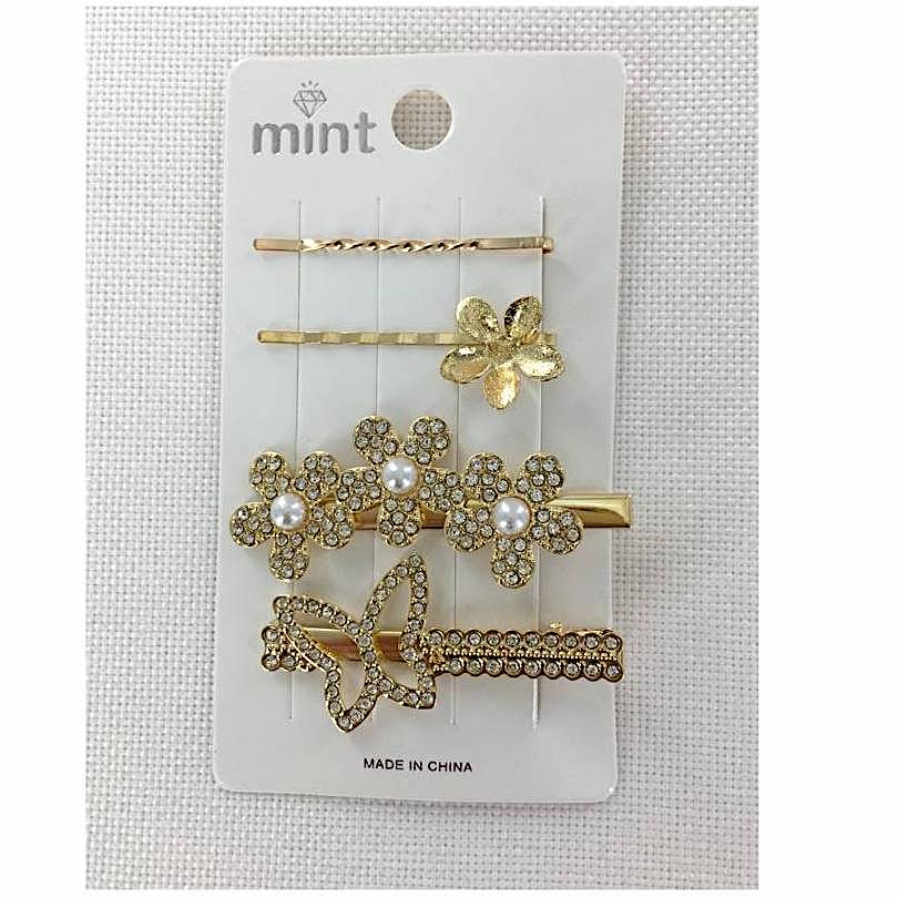 Rhinestone Butterfly & Flower Hair Clip Set