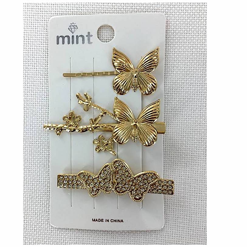 Rhinestone Butterfly Hair Clip Set