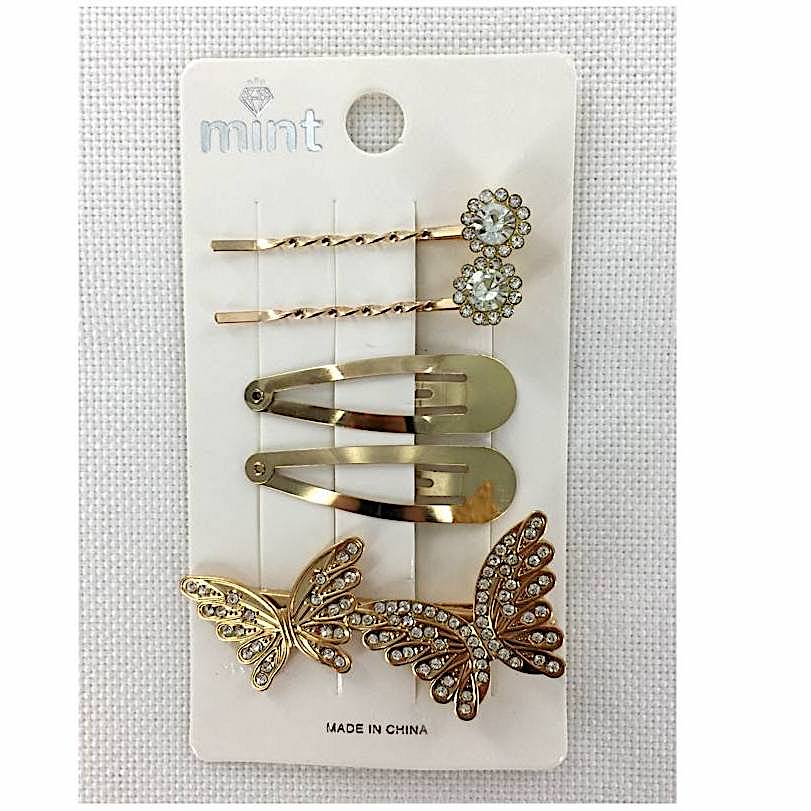 Rhinestone Butterfly Hair Clip Set