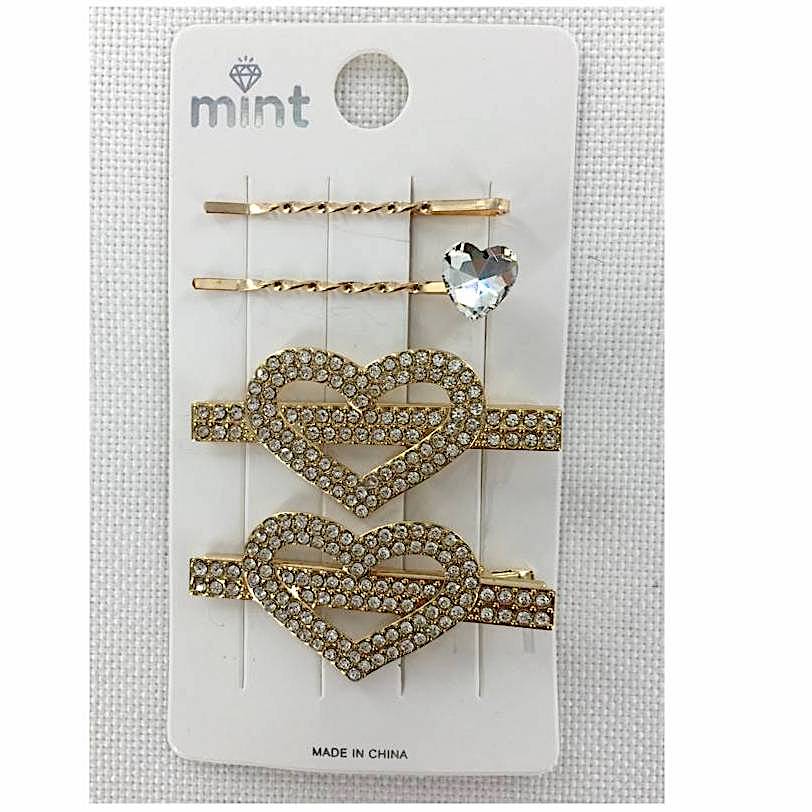 Rhinestone Heart Hair Clip Set