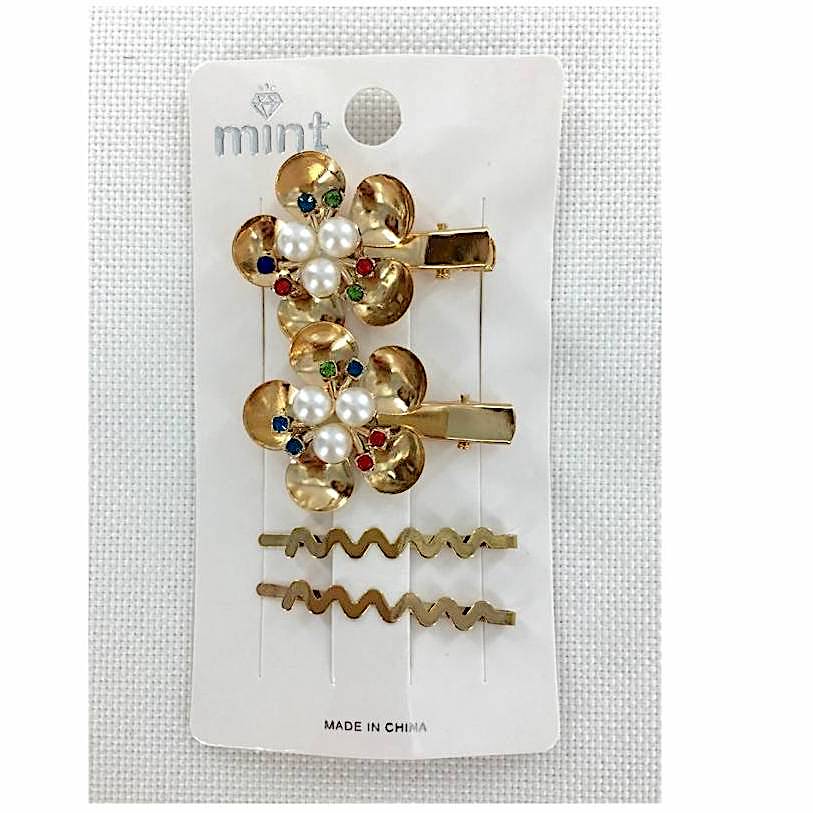 Metal Pearl Flower Hair Clip Set
