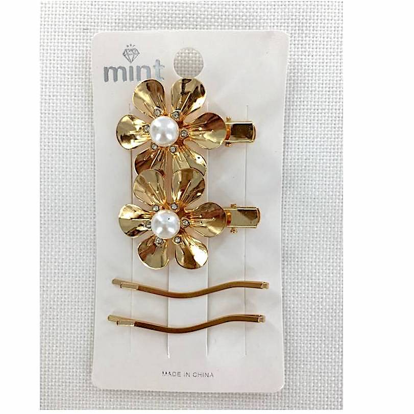 Metal Pearl Flower Hair Clip Set
