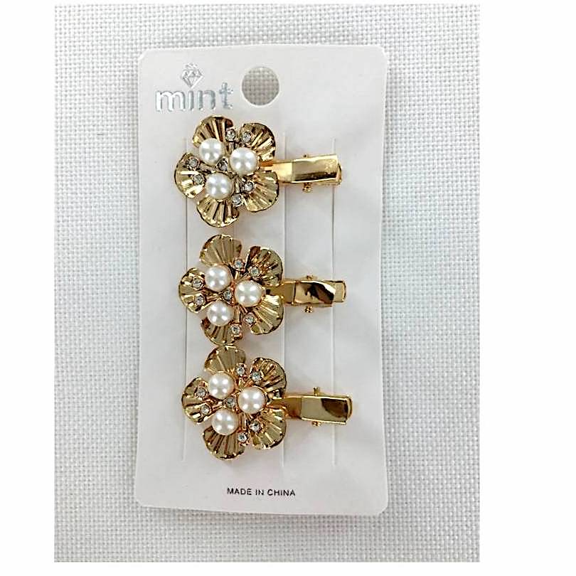 Metal Pearl Flower Hair Clip Set