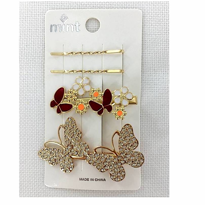 Rhinestone Butterfly Hair Clip Set