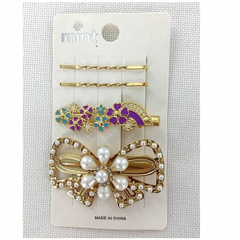 Pearl Bow Hair Clip Set