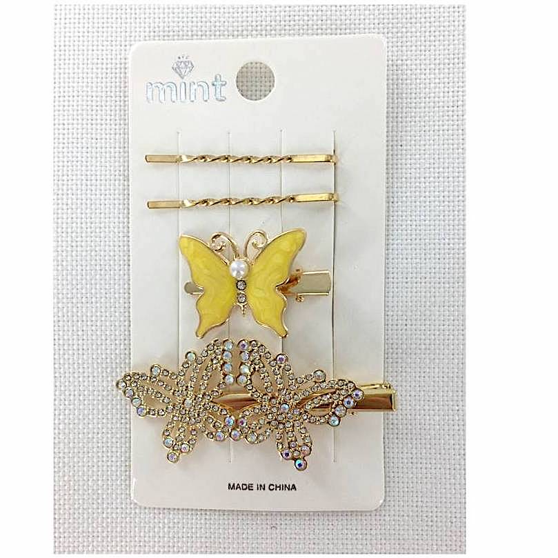 Rhinestone Butterfly Hair Clip Set