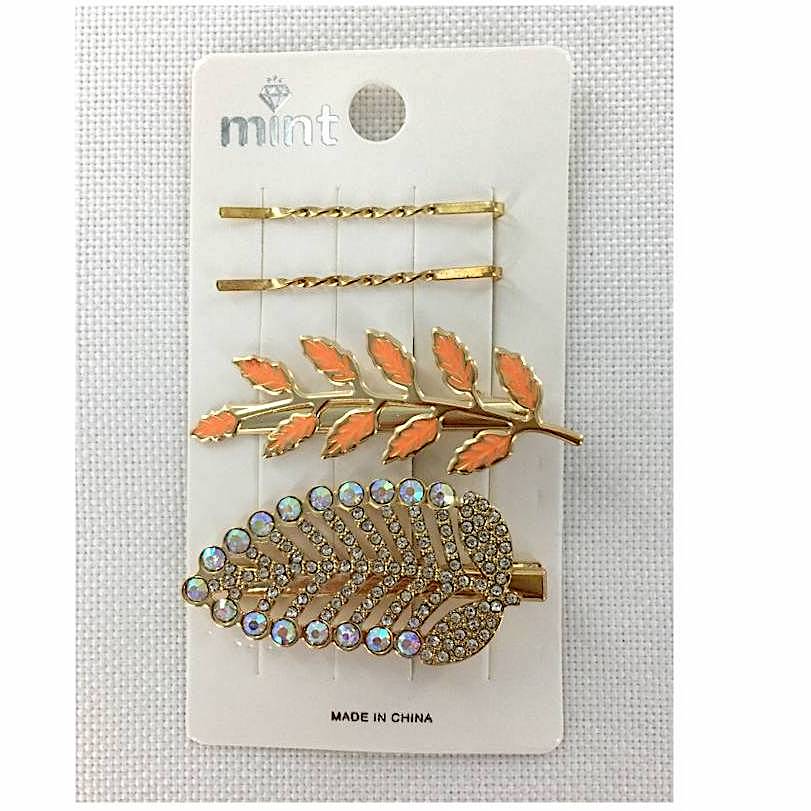 Rhinestone Leaf Hair Clip Set
