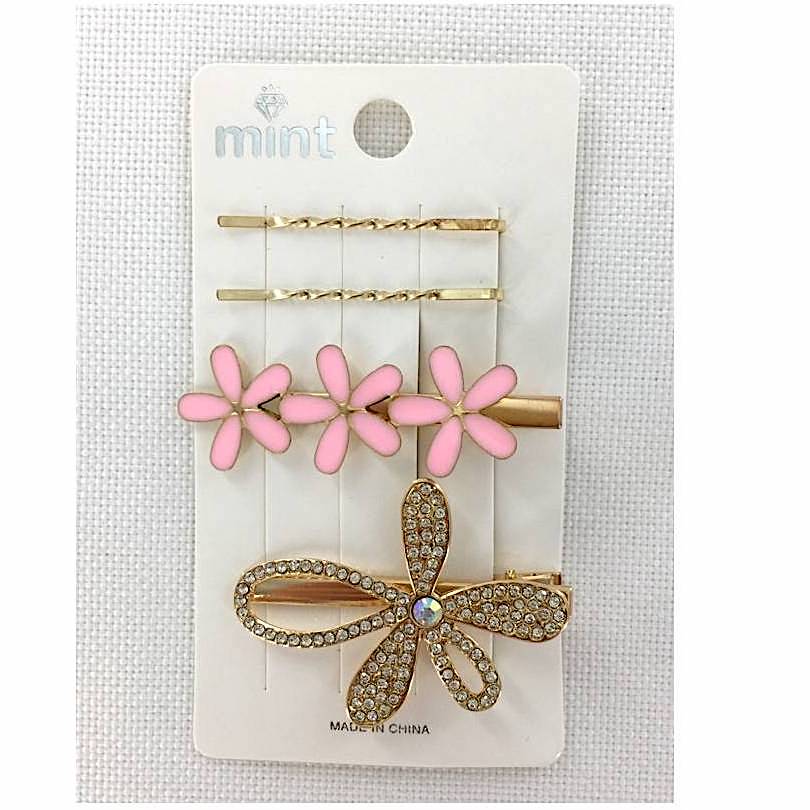 Rhinestone Flower Hair Clip Set