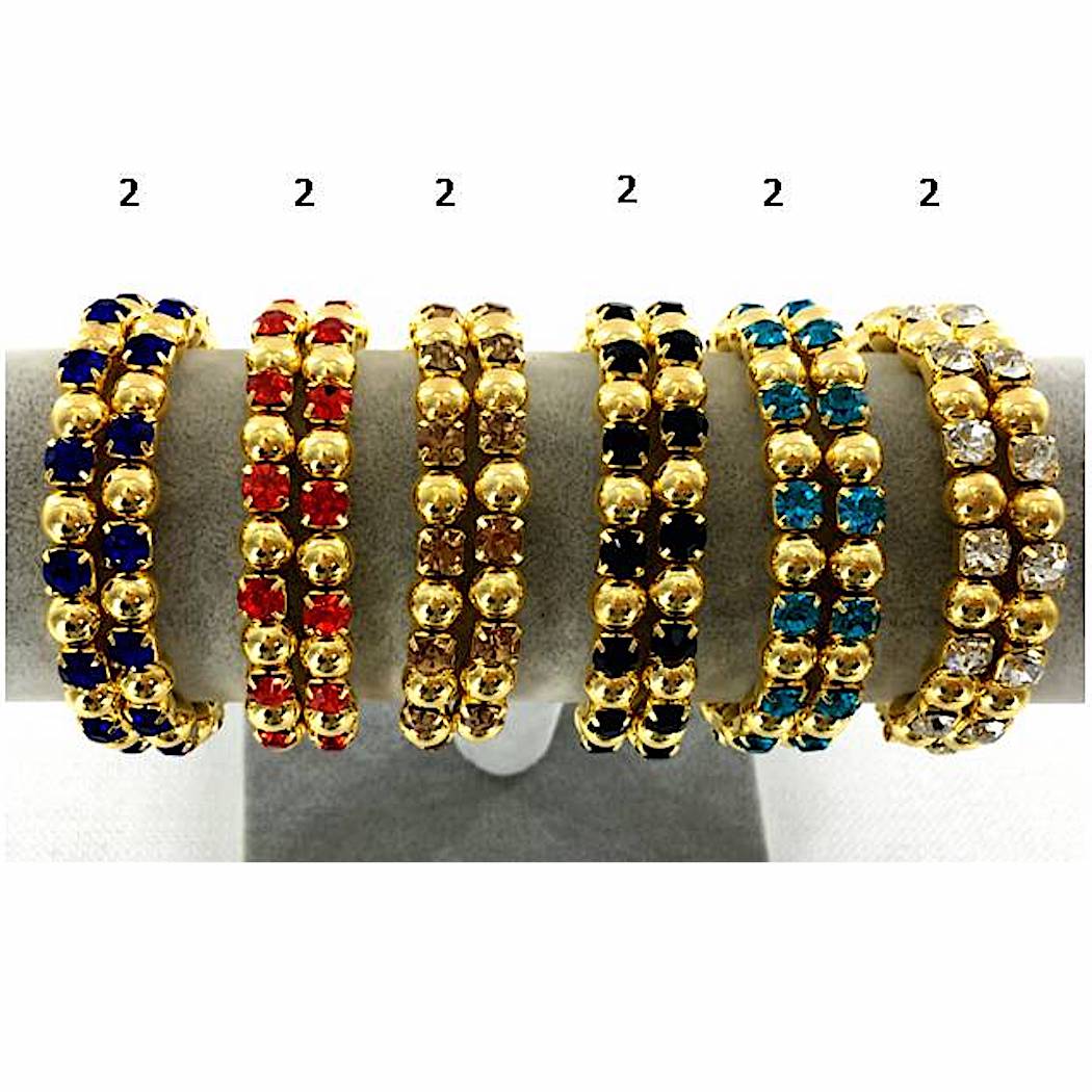 Large Rhinestone Gold Bead Bracelet Cuff