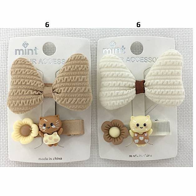 Knit Bow & Cat Hair Clip Set