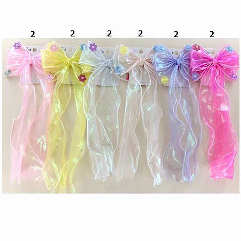 Iridescent Flower Studded Hair Bow Clip