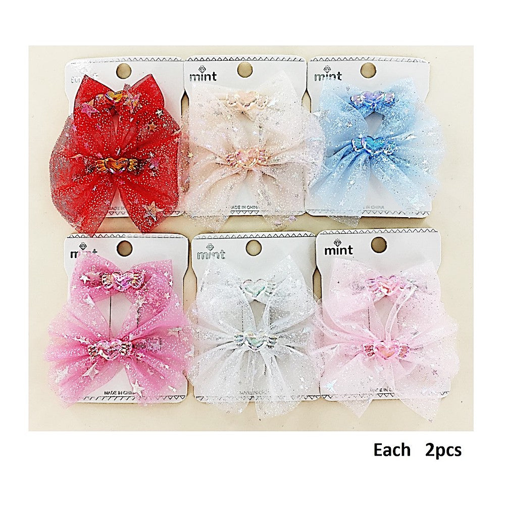 Sparkly Star Chiffon Hair Bow Clip Set