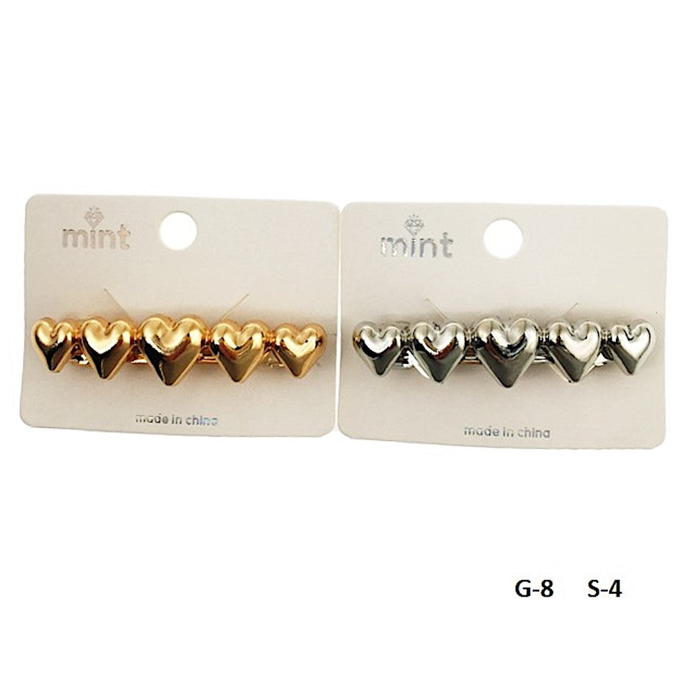 Metal Heart Row Barrette Clip