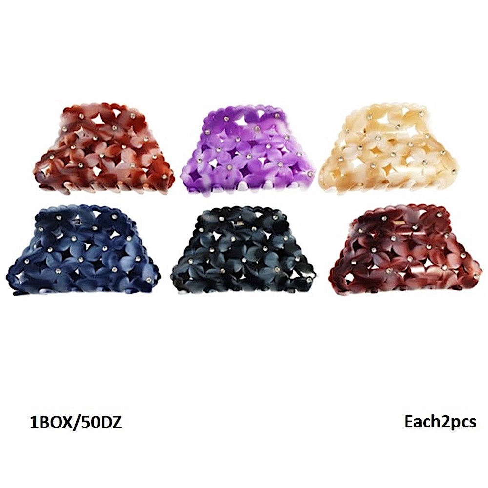 Marble Rhinestone Studded Flower Cutout Claw Clip