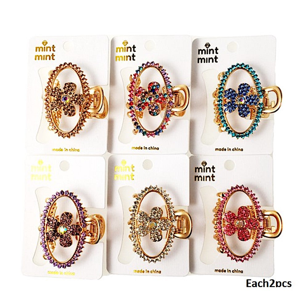 Rhinestone Flower Oval Claw Clip