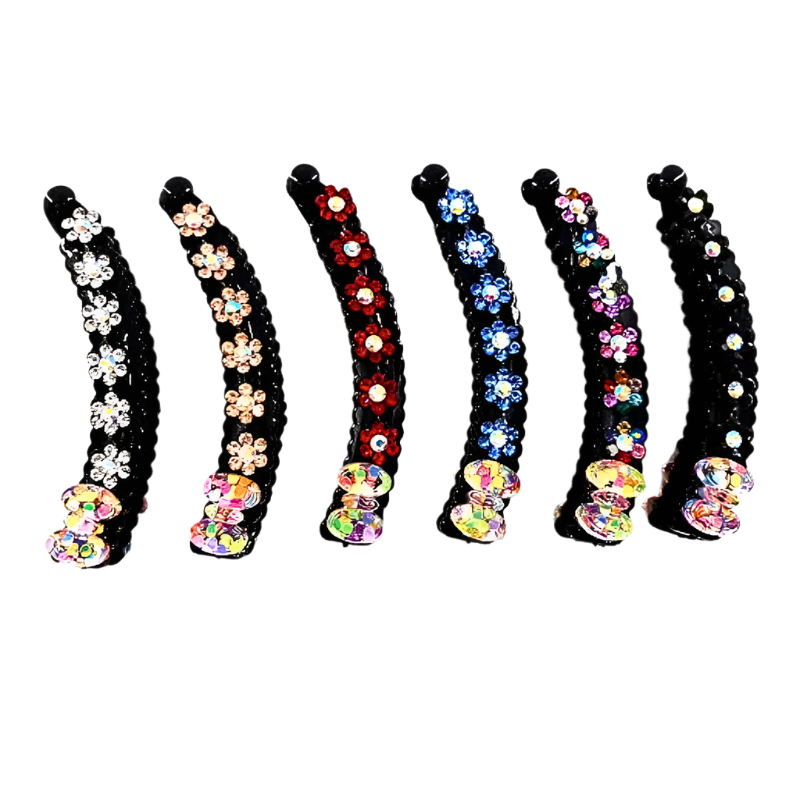 Rhinestone Flower & Bow Banana Clip