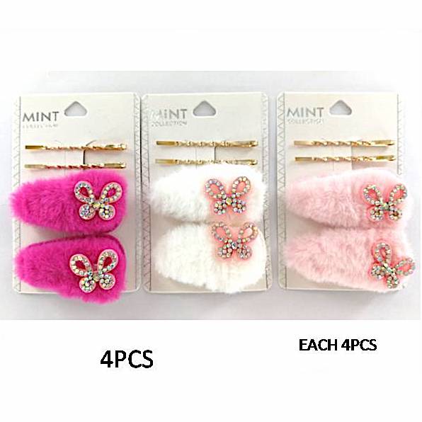 Faux Fur Butterfly Hair Clip Set