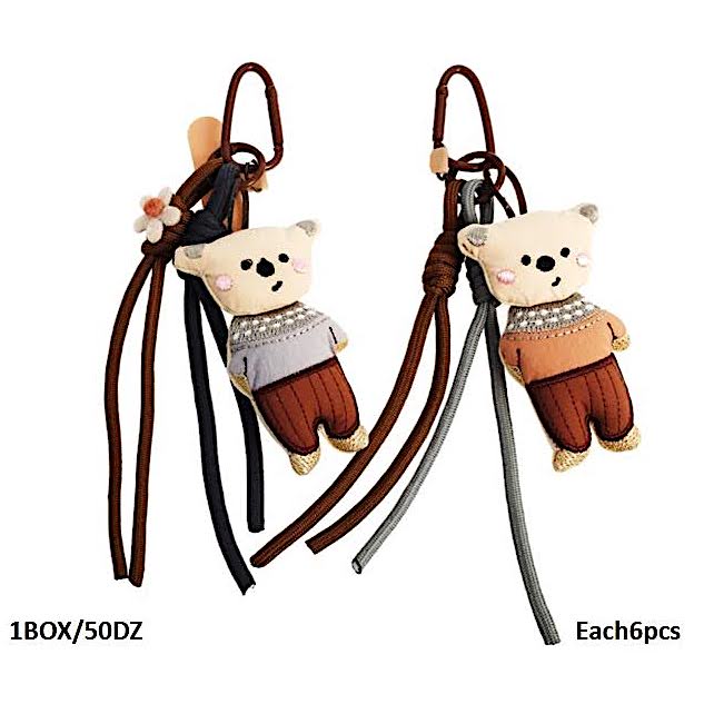 Teddy Bear In Sweater Carabiner Rope Keychain