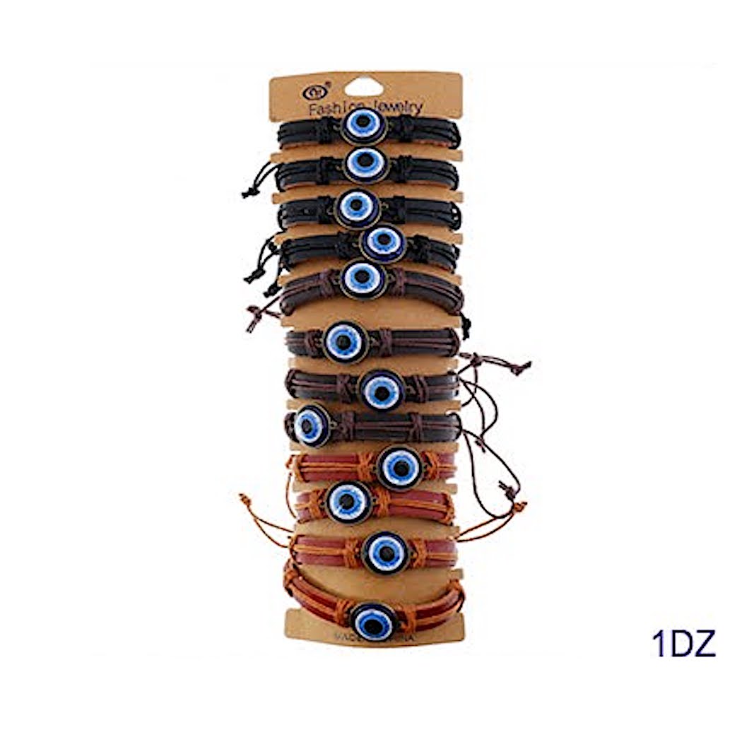 Evil Eye Adjustable Leather Bracelet