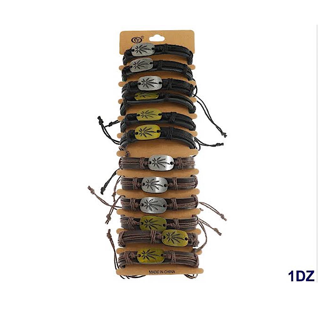 Marijuana Leaf Leather Bracelet