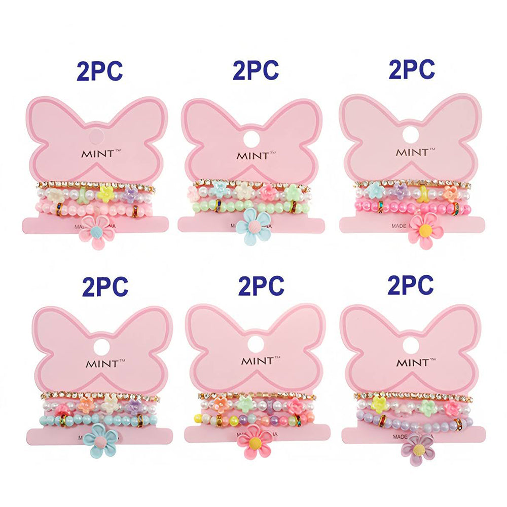 Flower Charm Bead Stretch Bracelet Set
