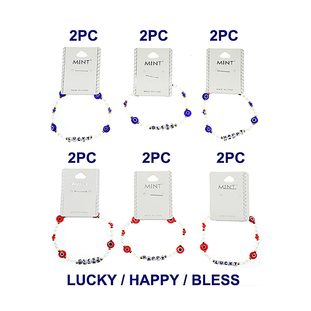 Evil Eye Bead Word Bracelet