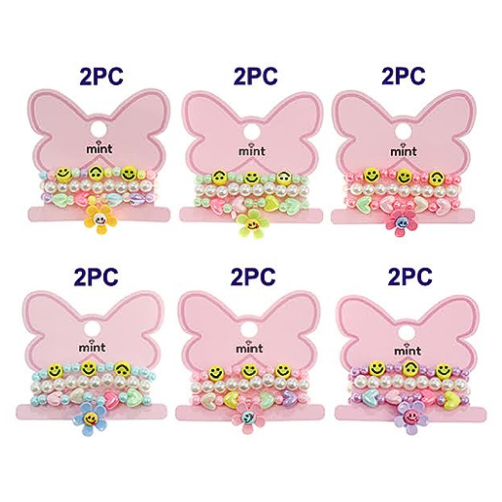 Smiley Flower Bead Stretch Bracelet Set