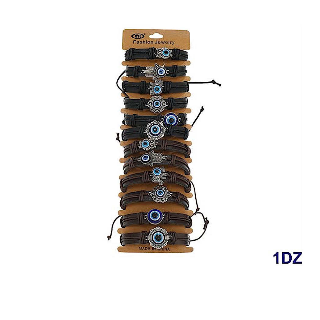Evil Eye Adjustable Leather Bracelet