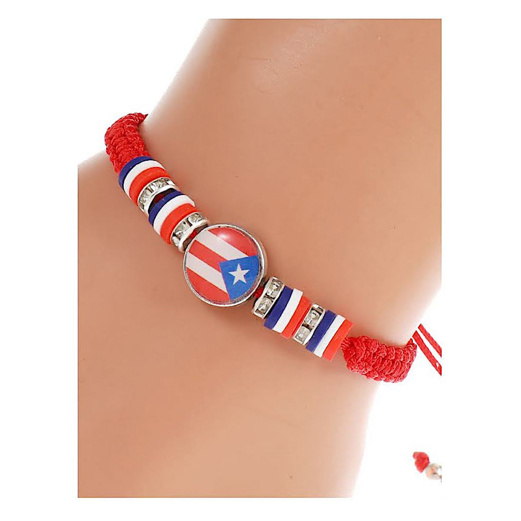 Puerto Rico Flag Adjustable Thread Bracelet