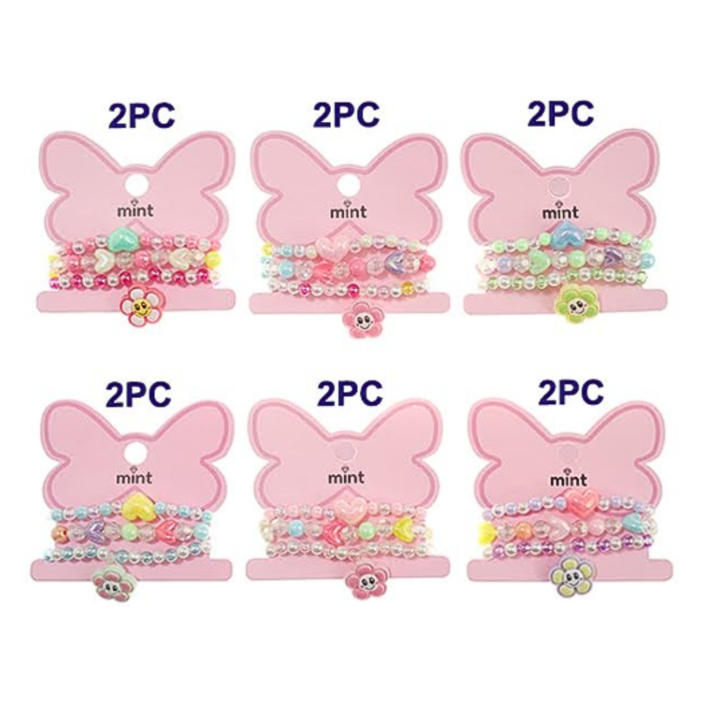 Smiley Flower Bead Stretch Bracelet Set