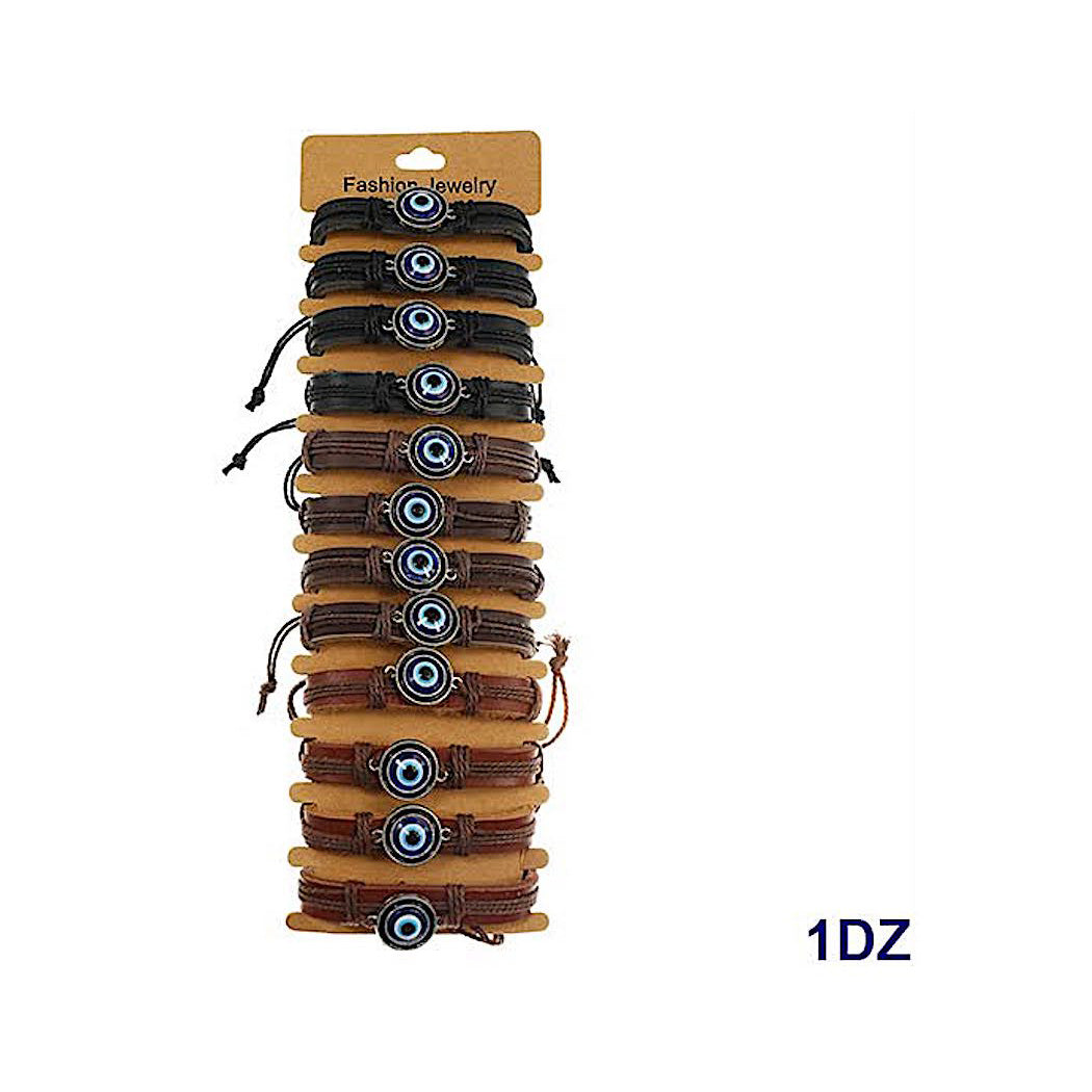 Evil Eye Adjustable Leather Bracelet