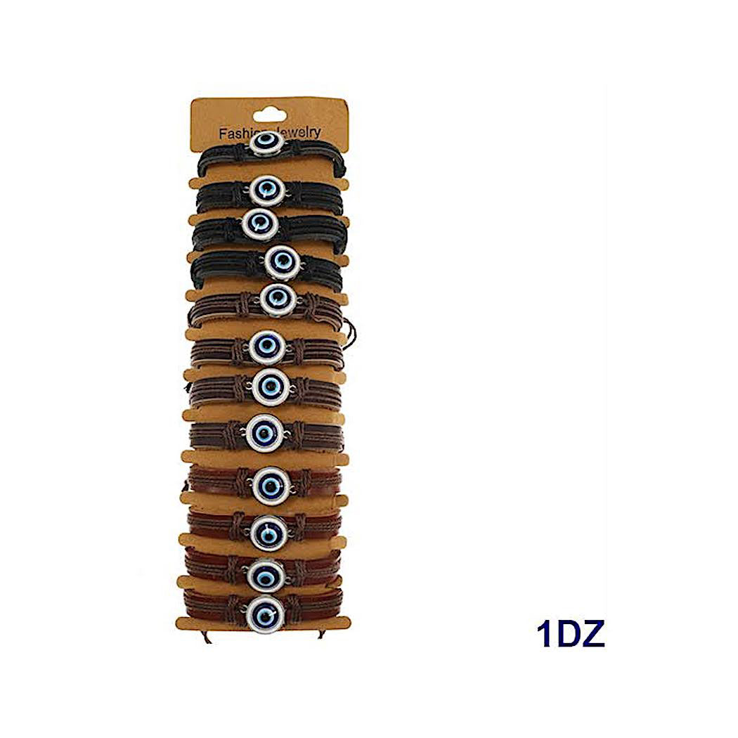 Evil Eye Adjustable Leather Bracelet