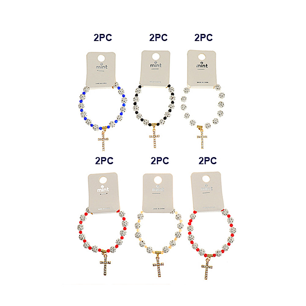 Rhinestone Cross Bead Stretch Bracelet