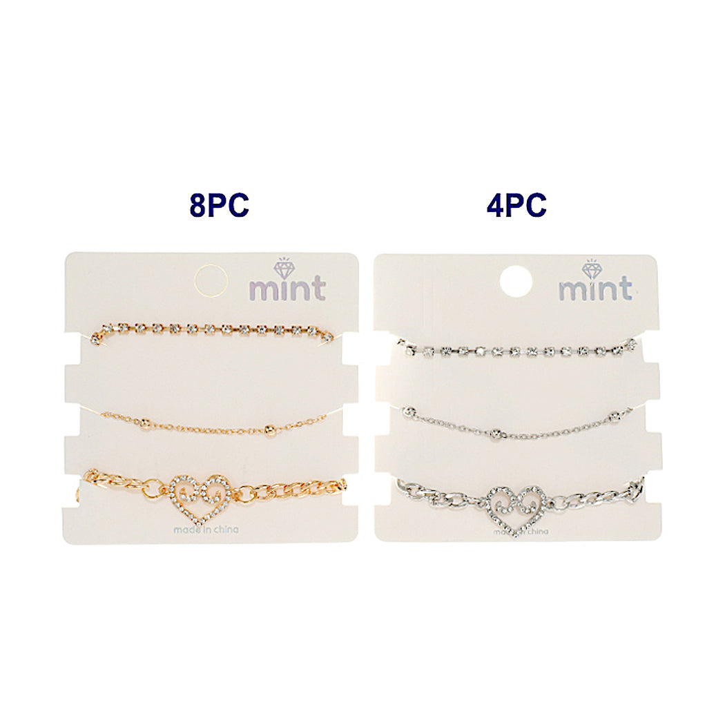 Rhinestone Heart Chain Bracelet Set