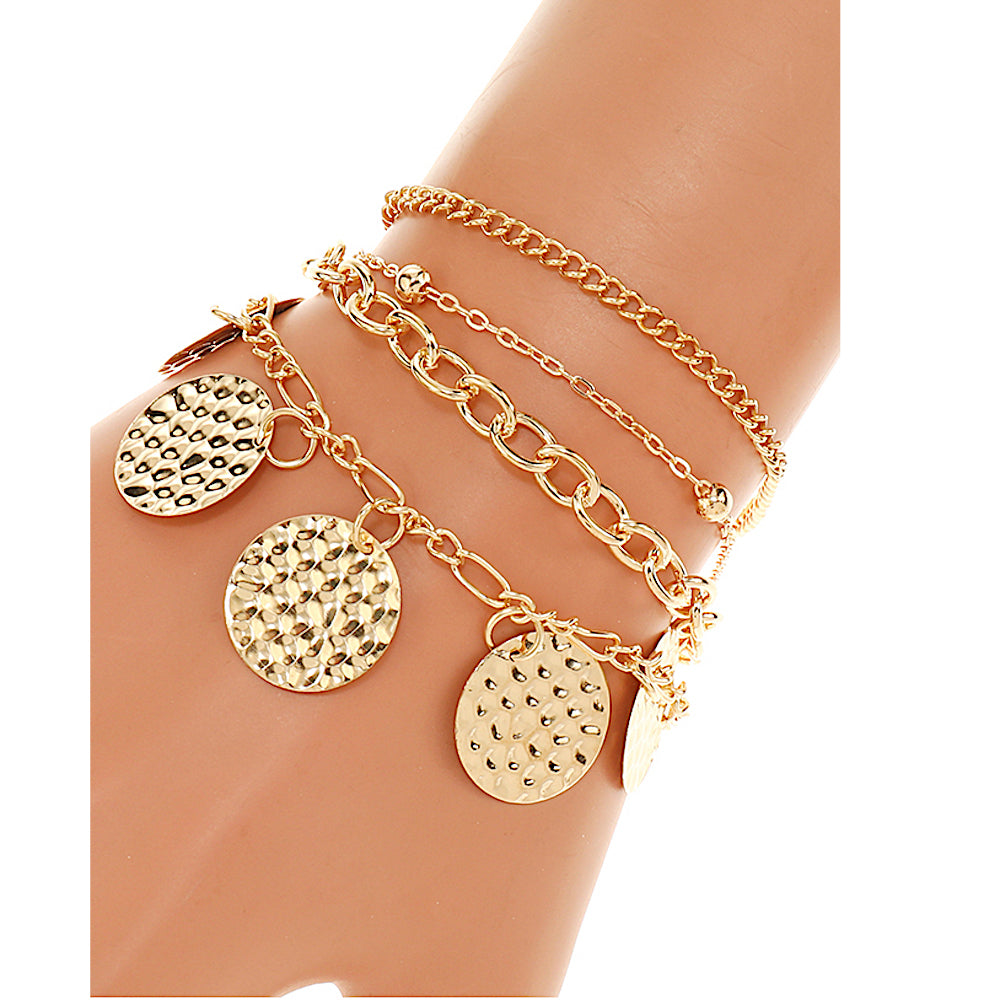 JAB47130 - Hammered Disc Chain Bracelet Set