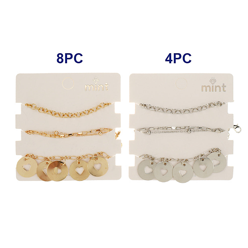 Heart Disc Chain Bracelet Set