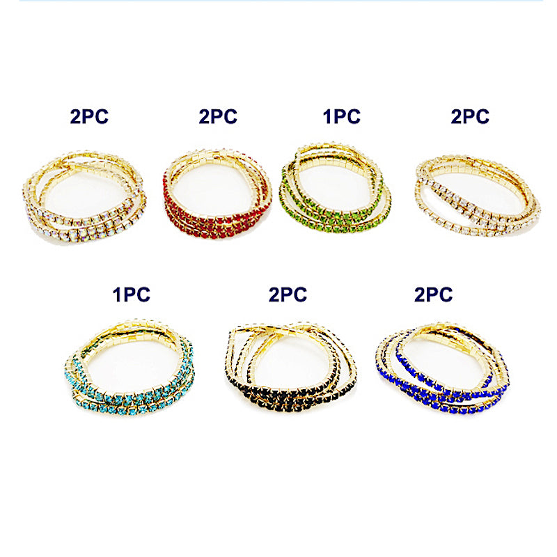 Gold Rhinestone Stretch Bracelet 3 Piece Set