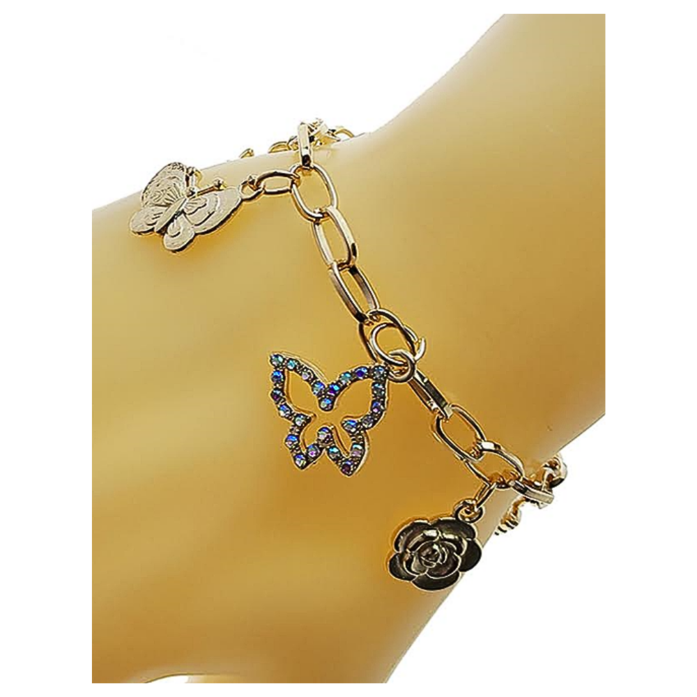 JAB49233 - Butterfly Flower Charm Bracelet